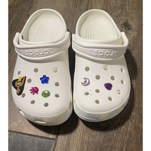 White Crocs With Charms Preowned